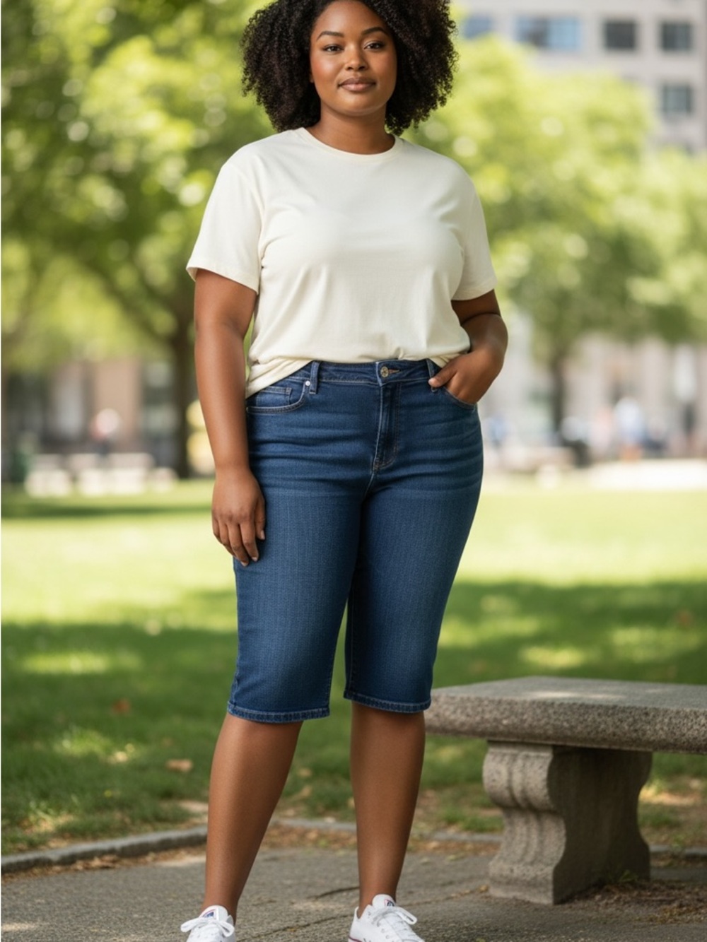 Gloria Vanderbilt Dark Blue Cropped Denim Bermuda Jeans